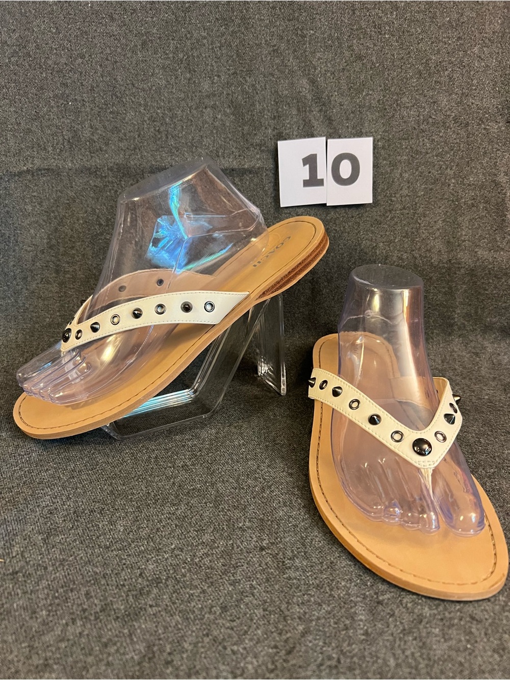 Coach Stud-Trim Women's Off White flipflop dress Sandals